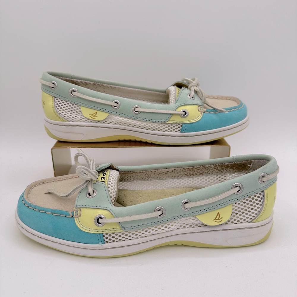 SPERRY Women’s Beige White Green Yellow Slip-On Boat Shoes | Size 6.5
